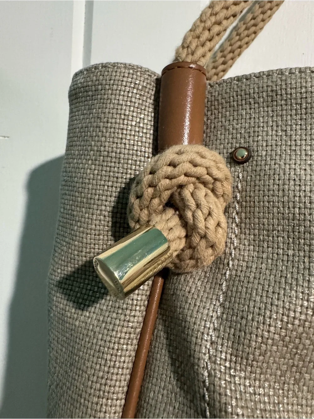 MICHAEL KORS Beige Canvas Tote with Rope Handles and Brown Trim